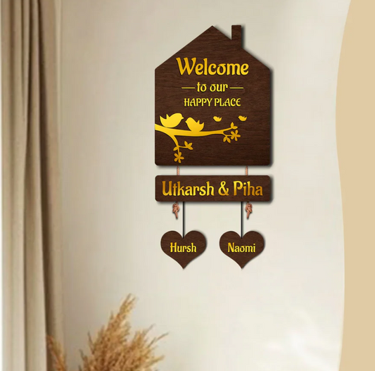Premium 3D Brown Hut Style Name Plate With Golden Acrylic