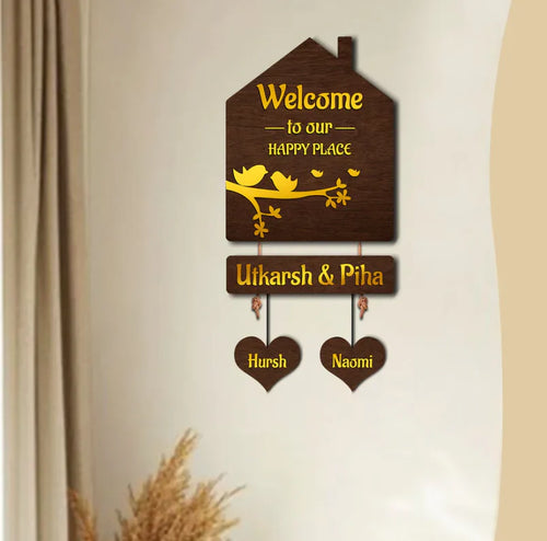 Premium 3D Brown Hut Style Name Plate With Golden Acrylic