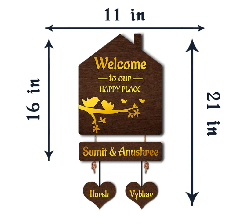 Premium 3D Brown Hut Style Name Plate With Golden Acrylic