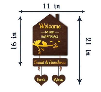 Premium 3D Brown Hut Style Name Plate With Golden Acrylic