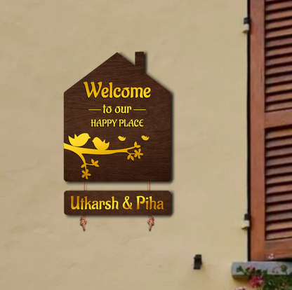 Premium 3D Brown Hut Style Name Plate With Golden Acrylic