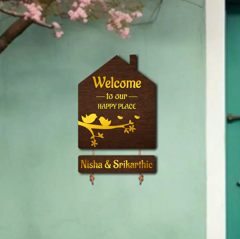 Premium 3D Brown Hut Style Name Plate With Golden Acrylic